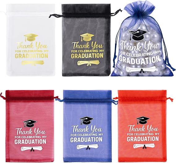 joycraft 30Pcs Graduation Organza Bags - 4x6In Thank You Drawstring Mesh Gift Bags, 5 Colors Graduation Appreciation Organza Pouches for Jewelry, Candy, DIY Craft, Cards