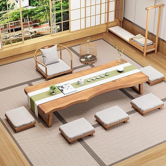 Japanese Floor Table,Solid Wood Tea Table Tatami Table for Small Space,Coffee Table for Sitting On The Floor,Low Table Chabudai Table for Living Room(55.12W23.62D13.78H, Natural)