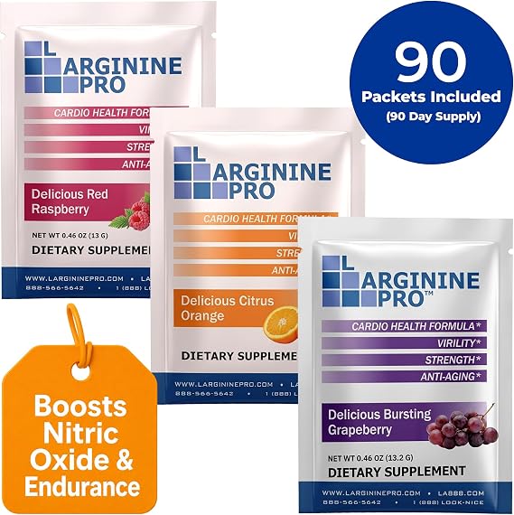 3-Pack of 30 Single Serve Packs (90 Packets in Total) Orange, Grape & Raspberry that are Great Tasting! | Blood Flow | Pre-Workout Drink | with Vitamins C, B6, B12, K & More