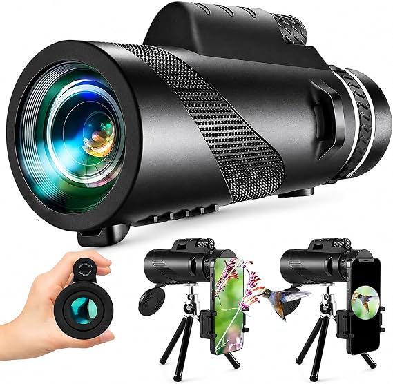 Monoküler Teleskop, Full HD Yüksek Çözünürlük, 10 Km Görüş Mesafesi, 52 mm Objektif Lens Çaplı, Gece Görüş Destekli, Telefon Tutucu ve Taşıma Çantalı, Tripodlu Profesyonel 80x100 Monoküler Dürbün