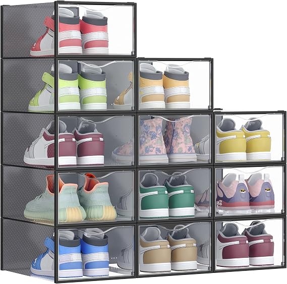 SONGMICS Shoe Boxes, Stackable Sneaker Containers for Closet, 12 Pack