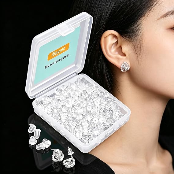 iBayam Silicone Earring Backs Earring Backings Soft Clear Ear Safety Back