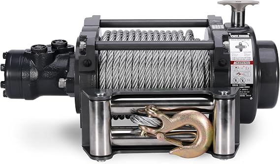 Warrior Winches NH 15,000lb Industrial Hydraulic Winch 12V Heavy-Duty Steel Rope Winch for Truck, Jeep, Off-Road, Trailer, Towing, Recovery, Construction, Military