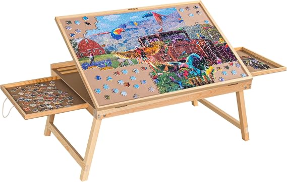 Lavievert Wooden Jigsaw Puzzle Table Puzzle Board, Large Portable Tilting Table with Folding Legs, 2 Drawers & Non-Slip Surface for Puzzles Up to 1,000 Pieces