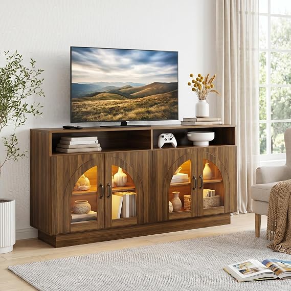 TV Stand for 75/70 Inch TV, Entertainment Center with LED Lights Storage & Outlet, Media Console Cabinet with Adjustable Shelves for Living Room