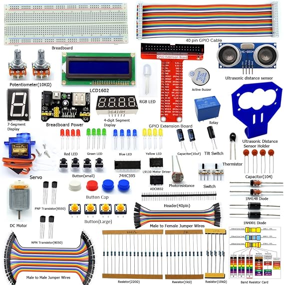 Adeept Ultrasonic Distance Sensor Starter kit for Raspberry Pi 4 3 RPi 2 Model B+ B, LCD1602, Motor, 160 Items, and Python Code, Learn Electronics Programming for Beginners with Detailed Tutorials