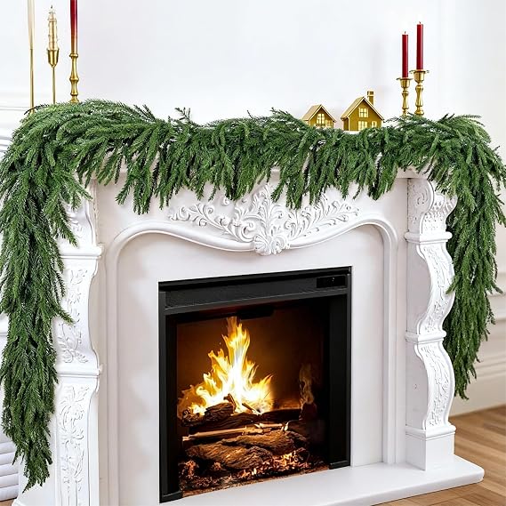 Norfolk Pine Garland, 2 Pack 6 FT Christmas Greenery | Artificial Greenery, Indoor Outdoor Use, Christmas Mantel Table Staircase, Holiday Winter Decorations