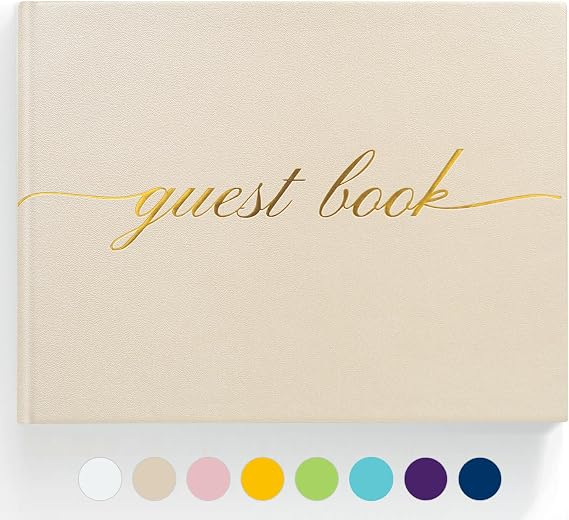 Elegant Wedding Guest Book - Perfect for Wedding Receptions, Baby Showers, Birthdays and Special Events - Polaroid Guest Book with 110 Lined Pages for Sign-in and Photos -Hardcover (Beige)