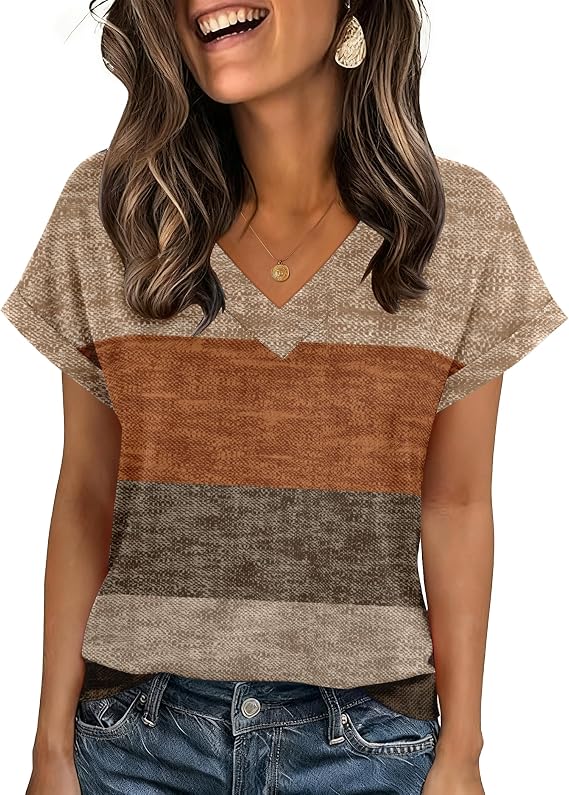 Zeagoo Womens Summer Tops Rolled Short Sleeve V Neck Shirts Casual Dressy Business Work Blouses Outfits