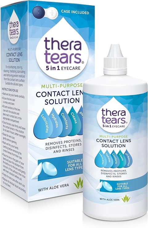 TheraTears Multi-Purpose Contact Lens Solution 360ml | Cleans, Disinfects, Lubricates and Hydrates Contact Lenses, Added Aloe Vera Known to Soothe and Refresh, for All Lens Types