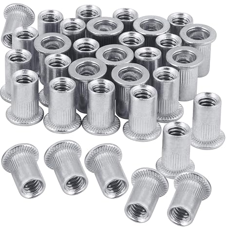 OIIKI 100 Pcs 1/4-20 Aluminum Flange Rivet Nuts, Silver | UNC Flat Head Threaded Insert Nut