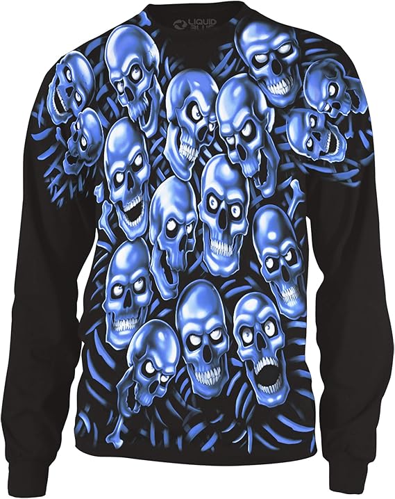 Liquid Blue Unisex Adult Skull Pile Blue Fantasy All Over Print Long Sleeve T-Shirt