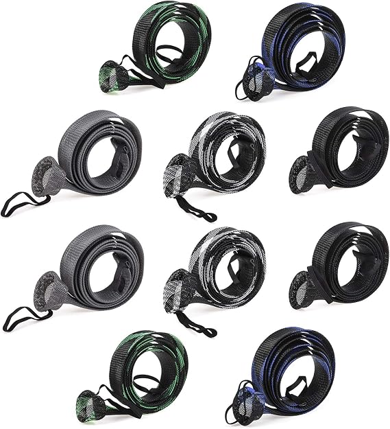 Leo 10 Pcs Rod Sock Sleeve Cover 190cm/74.8inches Braided Mesh Protector Pole Gloves Fishing Tools With Strap for Fly Spinning Casting Sea Rod