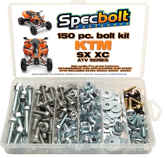 150pc Specbolt Brand Fastener Assortment fits: KTM SX XC ATV 450 505 525 Bolt Kit for Maintenance & Restoration OEM Spec Fasteners Quad