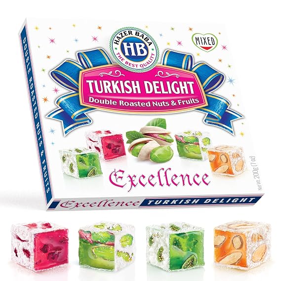 HazerBaba Turkish Delight Candy with Double Roasted Nuts 7oz (Pack of 1)