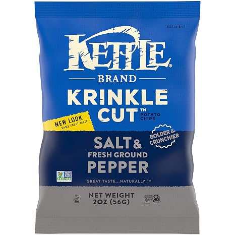 Kettle Brand Potato Chips, Krinkle Cut Salt & Fresh Ground Pepper Kettle Chips, 2 Oz