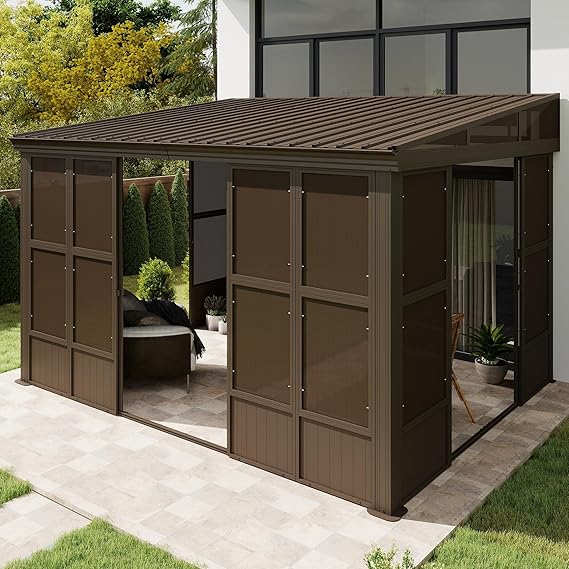 Domi 10x12FT Wall Mounted Sunroom Outdoor Aluminum Lean to Gazebo Solarium