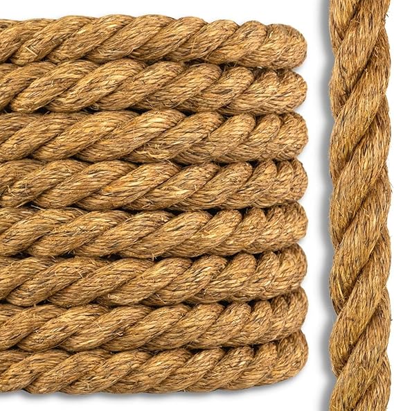 Manila Rope | Natural Fiber | 3 Strand Twisted | Indoor or Outdoor Decorative Projects | 2 inch x 25 feet