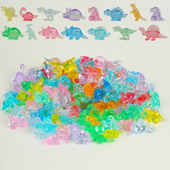 180 Pieces Mini Dinosaur Figures, Multi-Colored Small Acrylic Dinosaur Toys Vase Filler Dino Party Decorations Goodie Bag Stuffers