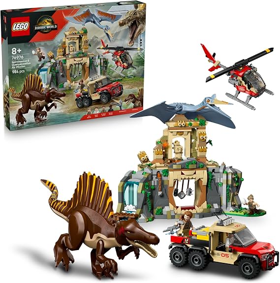 LEGO Jurassic World Spinosaurus ve Quetzalcoatlus Hava Görevi 76976-8 Yaş ve Üzeri Dinozor Meraklısı Çocuklar için Yaratıcı Oyuncak Yapım Seti, Doğum Günü Hediyesi (984 Parça)