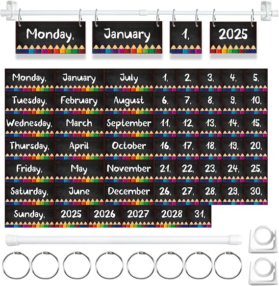 Chalkboard Calendar Bulletin Board Set,Flip Calendar for Classroom Ajustable Calendar Holder Includes 54 Date Cards for School Decor Supplies Back to School Classroom Decoration Supplies