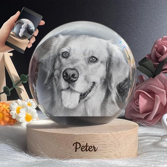 Personalised 3D Crystal Photo Frame with Engraved with Your Photo Crystal Ball Decorations Gift for Christmas Mother's Day Father's Day Valentine's Day