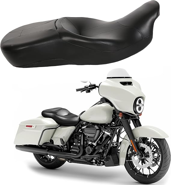 HECASA Motocycle Seat & Adjustable Driver Backrest Compatible with 2009-2024 Harley Touring Road King FLHR Road Glide FLTRX Street Glide FLHX Electra Glide FLHT Rider Passenger