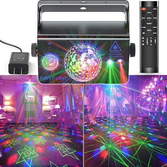 Party Lights, Disco Ball Light 2 in 1 Dj Disco Lights Stage Lighting Sound Activated Strobe Light with Remote Control for Parties Home Show Bar Club Birthday KTV DJ Bar Karaoke Christmas Holiday