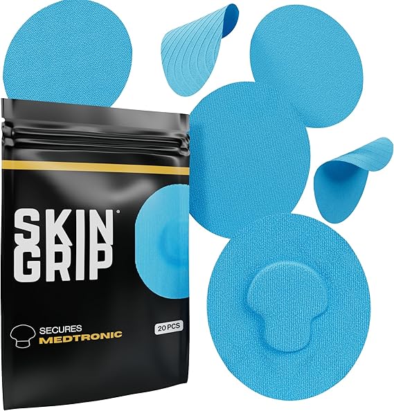 Skin Grip CGM Sensor Patches Compatible with Medtronic Guardian (20-Pack), Waterproof & Sweatproof for 10-14 Days, Pre-Cut Adhesive Tape, Continuous Glucose Monitor Patch, Blue