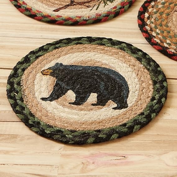 BLACK FOREST DECOR Black Bear Round Jute Trivet, Tabletop Protector 10"Dia.