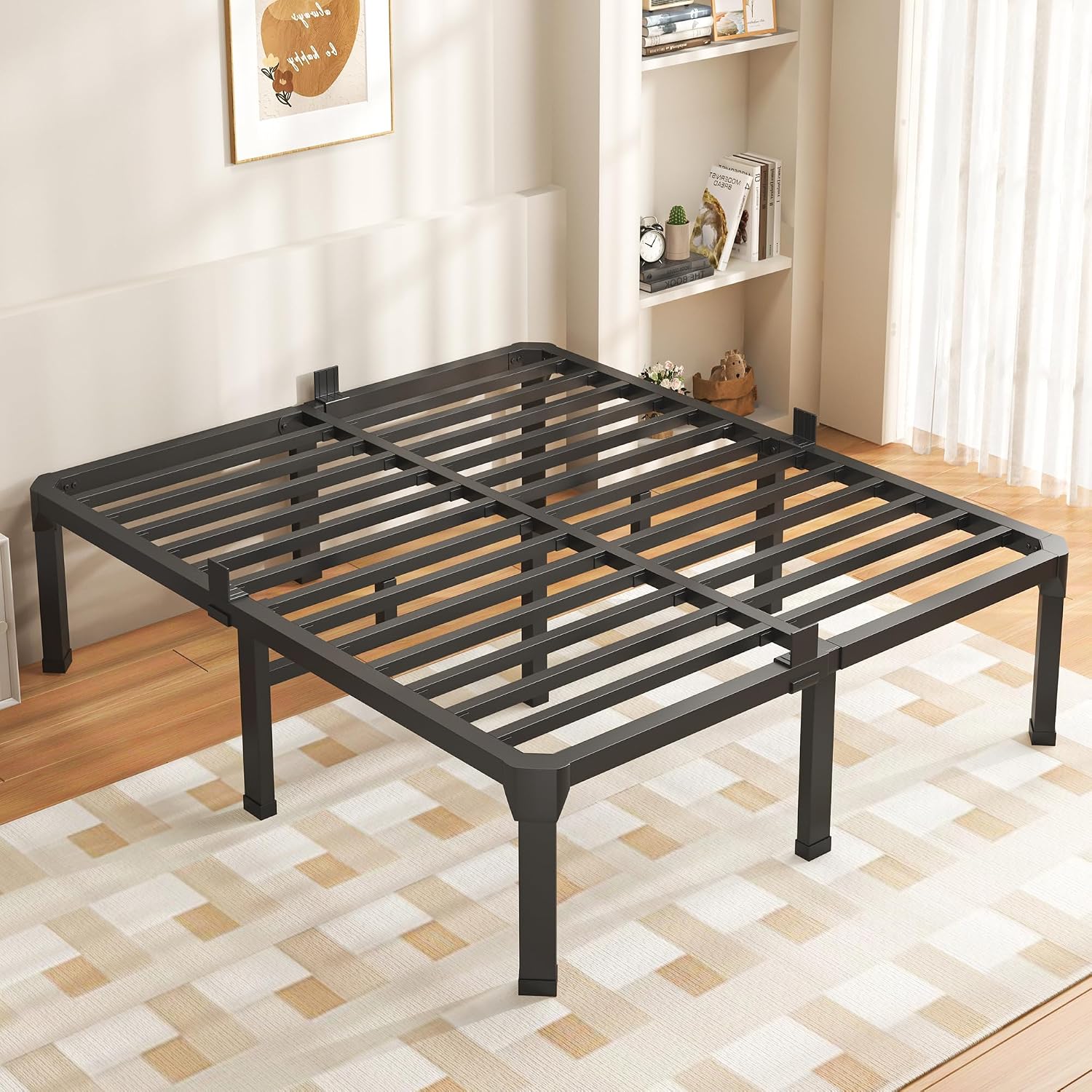 ROIL 14 Inch Queen Platform Bed Frame, No Box Spring Needed Heavy Duty Metal Black BedFrame with Steel Slats Noise Free