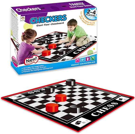 Checkers Giant Floor Chess board Game - Family Fun for 2-4 Players - Large 92x70cm - Stimulates Imagination & Intelligence - Ideal for Kids & Adults (2018-1)