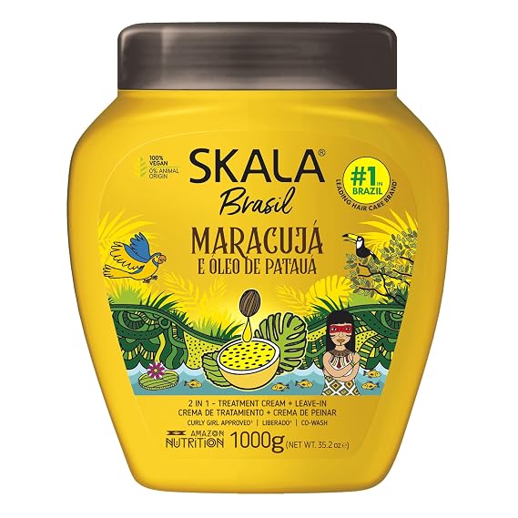 SKALA Maracuja & Oleo de Pataua 2 in 1 Treatment Cream & Leave In Conditioner, Vegan Hair Mask for Strength & Nutrition, Deep Hydration, Curly Girl Method Approved, No Parabens or Silicones, 1000 g