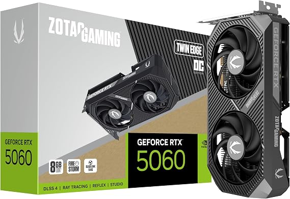 ZOTAC Oyun GeForce RTX 5060 Twin Edge OC DLSS 4 8GB GDDR7 128-bit 28 Gbps PCIE 5.0 Oyun Grafik Kartı, SFF'ye Hazır Kompakt Kart, ZT-B50600H-10M