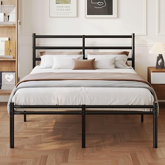 Yicensen King Size Bed Frame with Headboard and Footboard, 5ft Metal Platform Bed Frame with Steel Slat Support, No Box Spring Needed, Noise Free, Easy Assembly, 36 cm High, Black