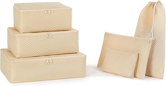 Ocean Home Textile 6'lı Bej Balıksırtı Bavul İçi Düzenleyici Set