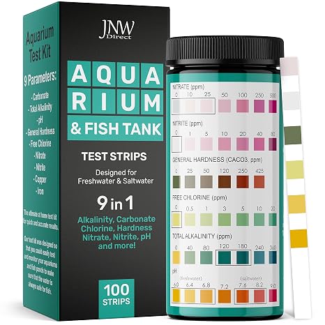 Aquarium Test Strips - 9-in-1 Aquarium Test Kit with eBook - Aquarium Water Test Kit with Quick and Accurate Fish Tank Test Strips - 100 Test Strips by JNW Direct