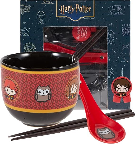 Harry Potter Microwave Ramen Bowl Set, 20oz Ceramic, Chopsticks, Spoon