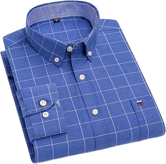 Men's Social Shirts Long Sleeve Cotton Buttoned Plaid Formal Male Casual Oversized Shirt