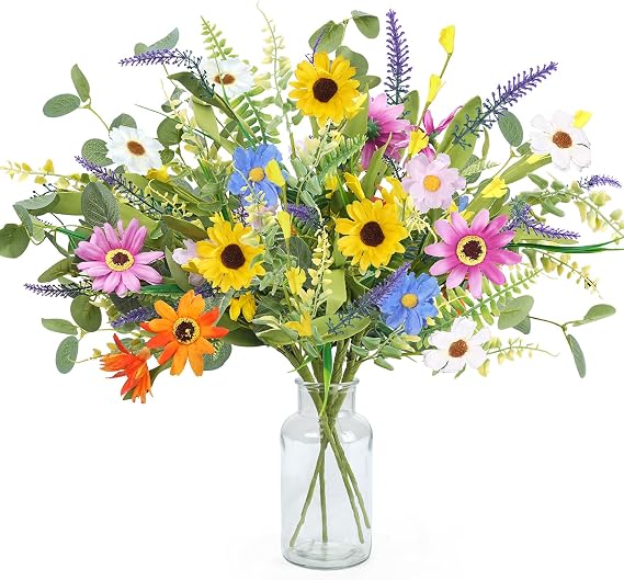 4 Bundles Artificial Daisy Flowers Bouquet, 20 Inch Silk Fake Wildflowers