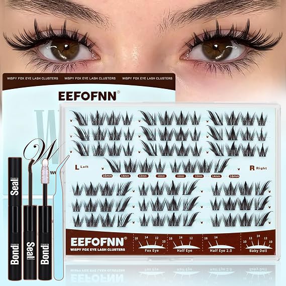 Manga Lash Clusters Kit Anime Cluster Eyelash Extensions Cat Eye Lashes Clusters Kit Fairy Individual Lahses Wispy Spider Eyelash Clusters Fox Eye DIY Lash Extension with Lash Bond and Seal, Tweezers