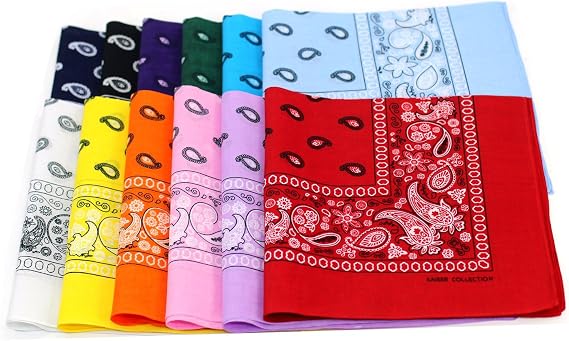 Paisley One Dozen Cowboy Bandanas (12 Colors Assorted, 22 X 22 in)