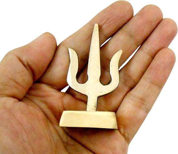 Brass Shiva Trishul Trident Spiritual Hindu Tabletop - 2.5 Inches