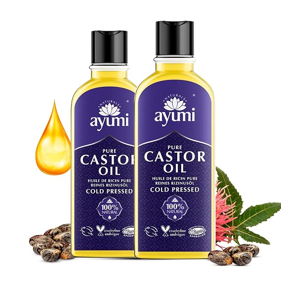 Ayumi Pure Castor Oil for Face & Body | Cold Pressed Hair Growth Oil | Castor for Eyelashes & Beauty | Cuticle Oil for Nails | Natural HairOil for Frizzy Hair | BeardOil for Mens Grooming | 10.15Floz