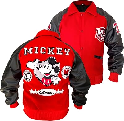 MJ Mickey-Mouse Wool & Synthetic Leather Varsity Jacket for men