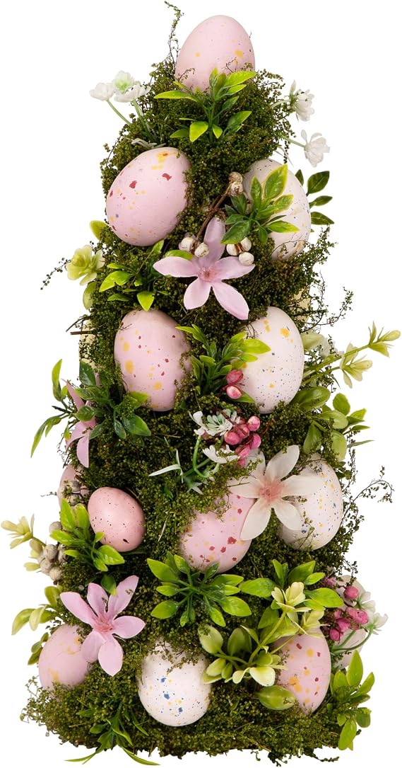 Northlight Floral and Foliage Easter Egg Tree - 14" - Pink and White