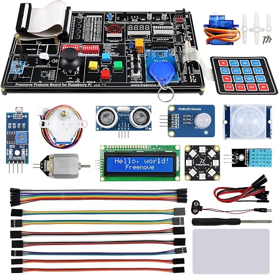 Freenove Projects Kit for Raspberry Pi 5 4 B 3 B+ 400 Zero 2 W Simple Wiring 860-Page Detailed Tutorial Python C Java Scratch Processing Code 132 Projects (Raspberry Pi Not Included)