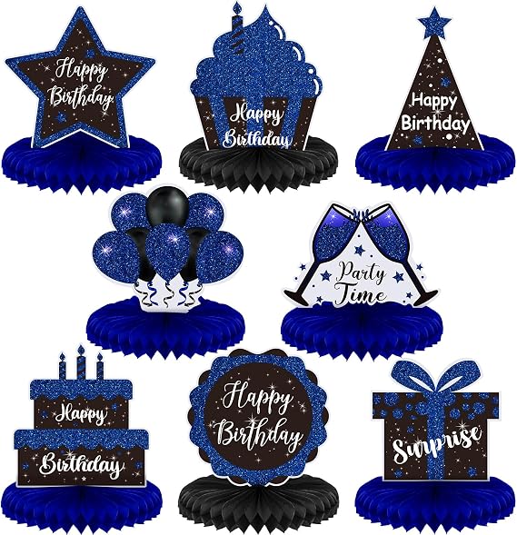 Yexiya 8 Pcs Blue and Black Birthday Centerpiece Table Decoration