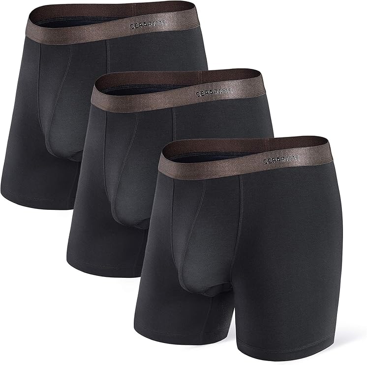 Separatec Men's Boxer Briefs Dual Pouch, Stretch Underwear Bamboo Fibre Moisture-Wicking Breathable Smooth Mens Boxer Shorts Long Multipack