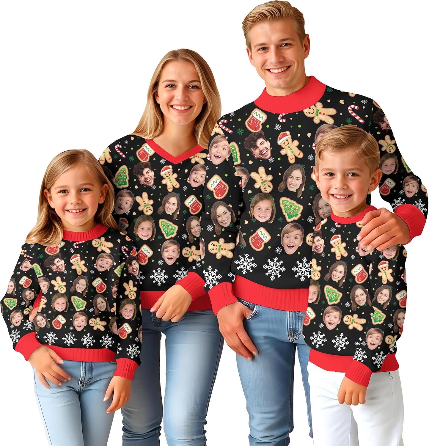 Custom Ugly Christmas Sweater Family Matching Sweater Personalized Faces Pullover Funny Xmas Party Gift for Women Men